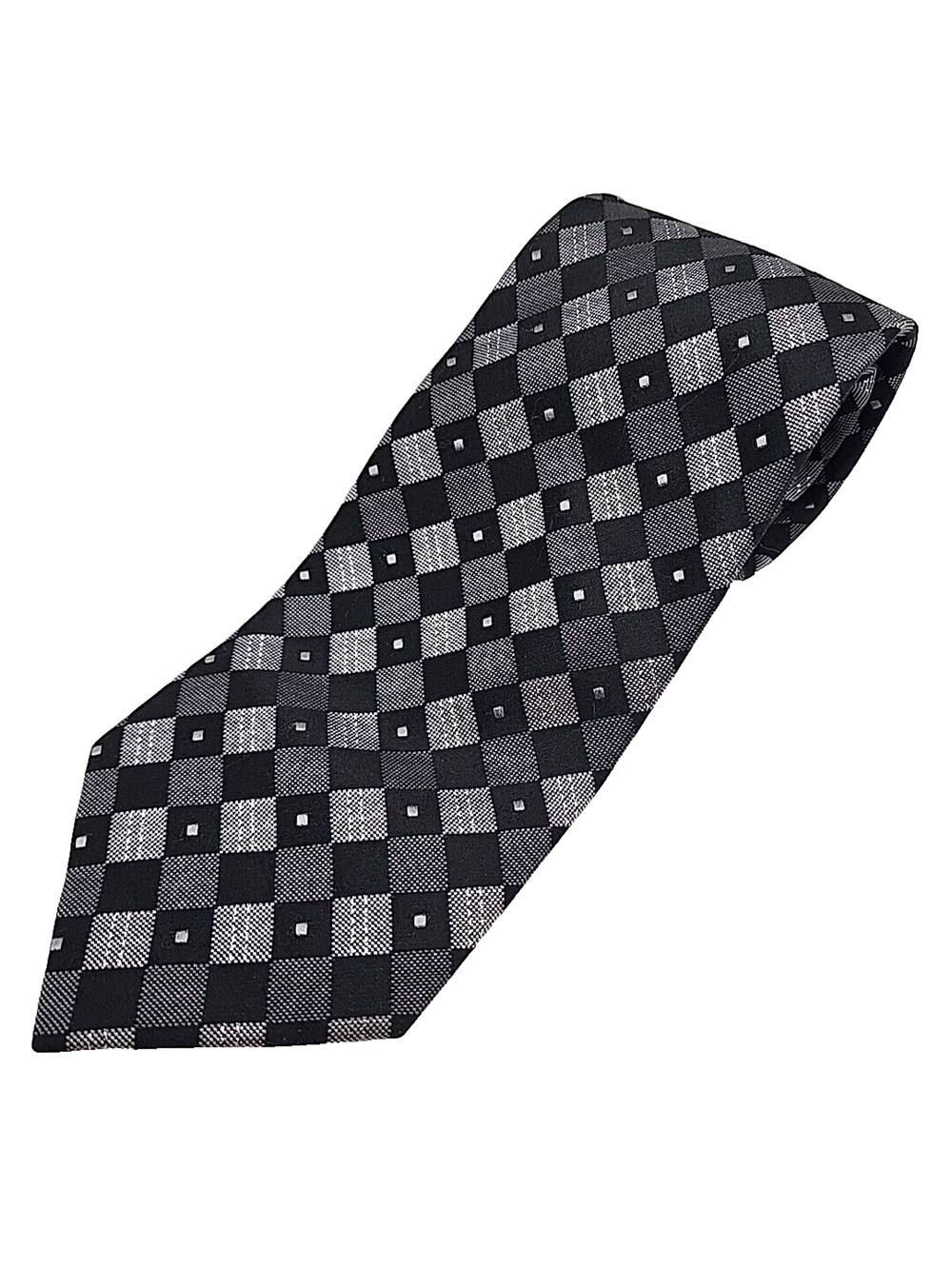 Tango Silk Necktie Black/Gray Squares and Dots - Like New